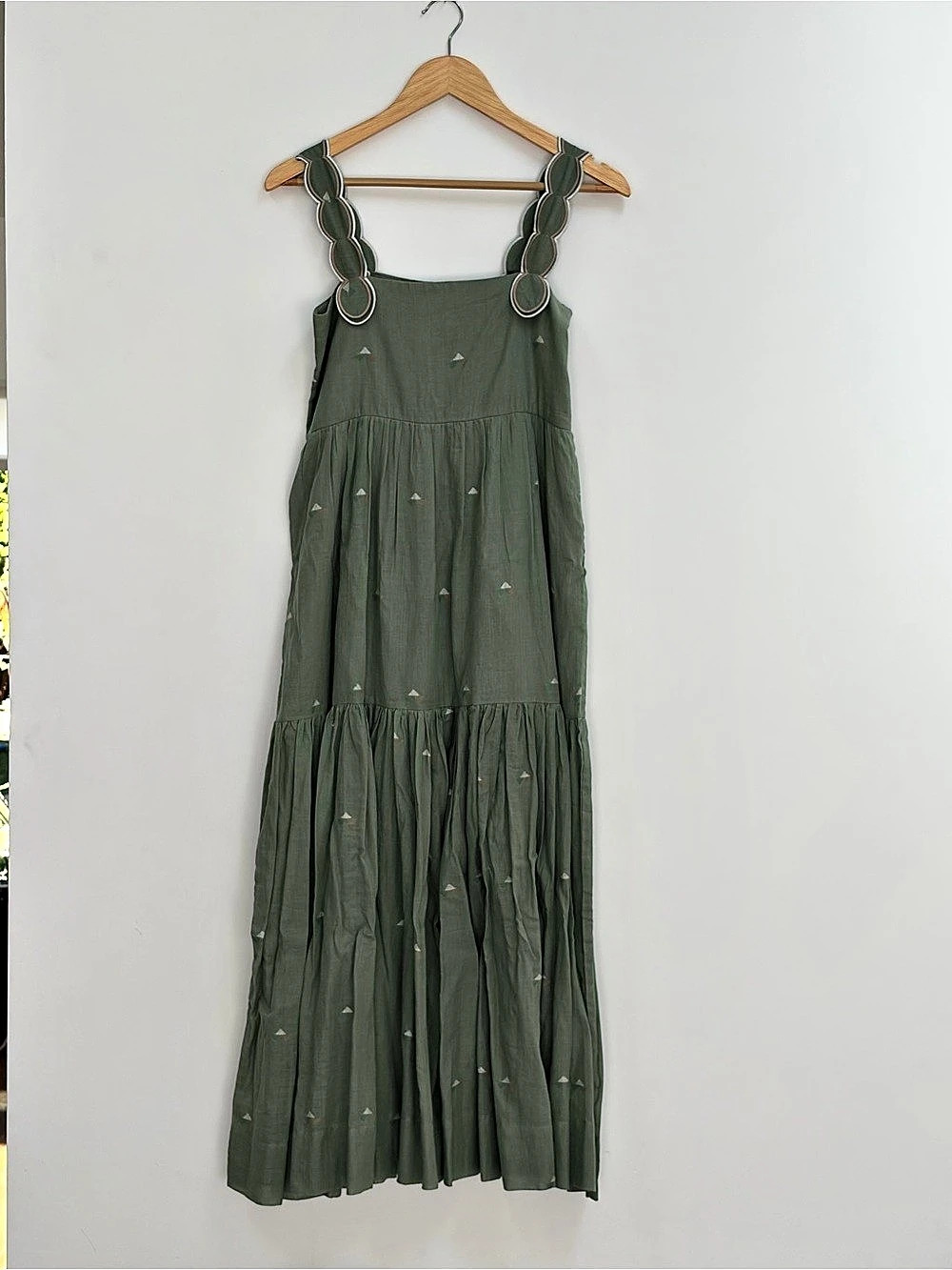 MIRTH Maxi Embroidered Dress in Green & Pink XS